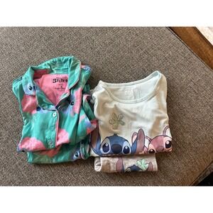 Disney Stitch Angel Girls Pajama Set Lot 2pk  shirts set Teal Blue Grey Size 6
